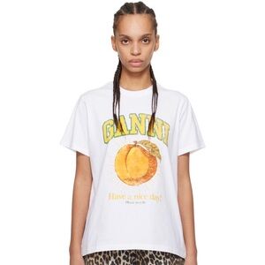 GANNI white relaxed peach tshirt